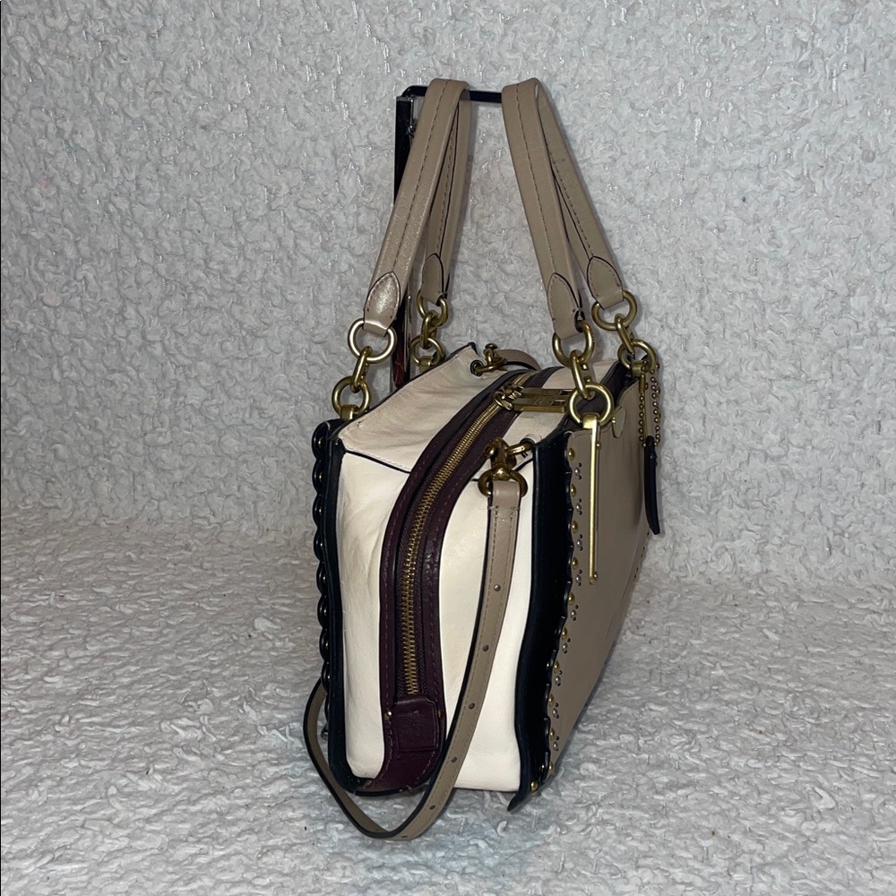 Coach Dreamer 29 Scalloped Stud Rivets Tri-tone Colorblock Leather Satchel Bag - Picture 8 of 17